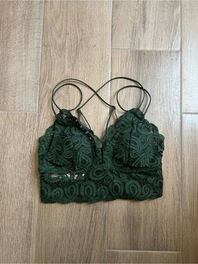 PINK Victoria’s Secret Dark Green Lace Bralette Crop Top NWT